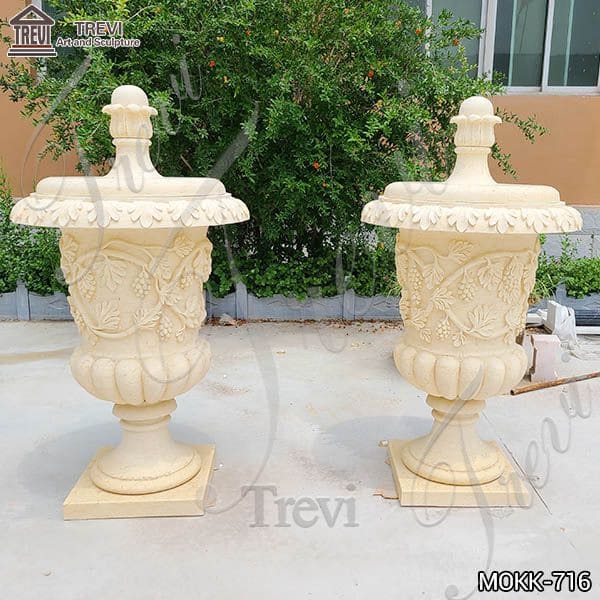 Hot Sell Antique Style Beige Marble Flower Pots Garden Decor MOKK-716