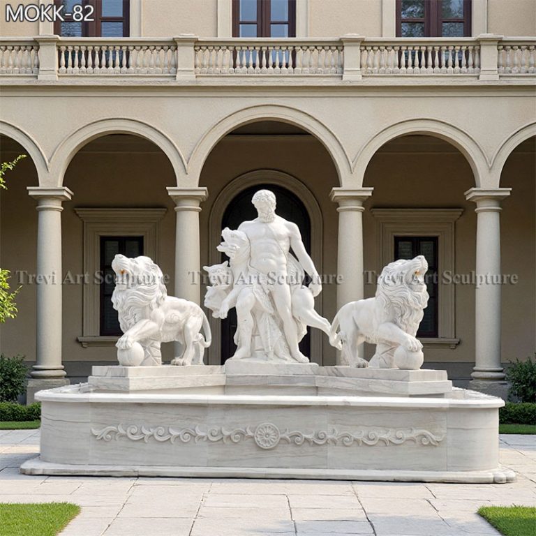 custom made marble water fountain with hercules and lions statue