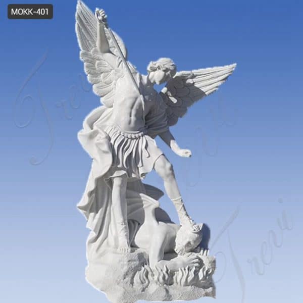 White Marble Catholic St Michael the Archangel Outdoor Statue MOKK-401