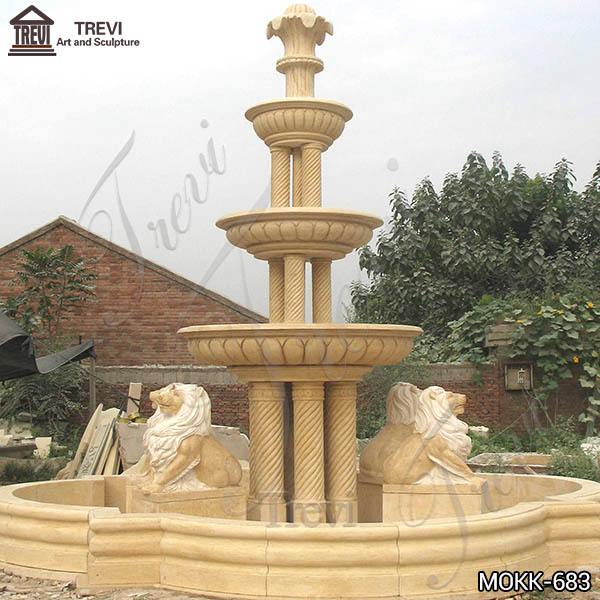 Classic Beige Marble Water Lion Fountain for Sale MOKK-683 (1)