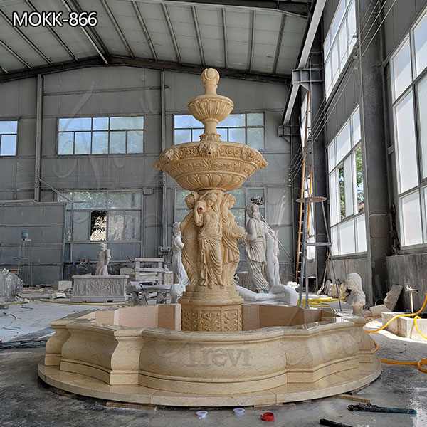 Outdoor Beige Marble Tiered Fountain Woman Sculpture Manufacturer MOKK-866 (3)