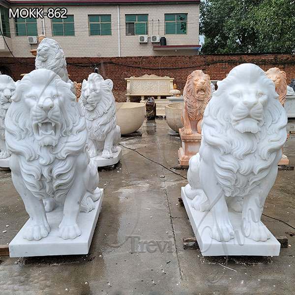 Outdoor Large Marble Lion Statues for Sale China Factory MOKK-862