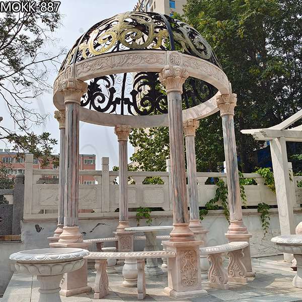 Classical Beige Marble Gazebo with Metal Hat for Sale MOKK-887 (1)