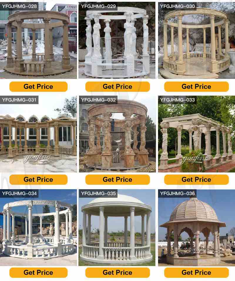 Classical Beige Marble Gazebo with Metal Hat for Sale MOKK-887 (4)