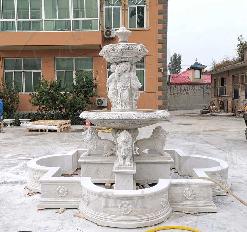 Marble Outdoor Fountain Lion Woman Sculpture for Sale MOKK-878 (1)