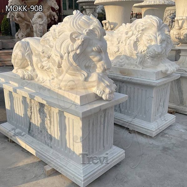 Marble Lion Statues for Front Porch Outdoor Large Size  Decor for Sale MOKK-908