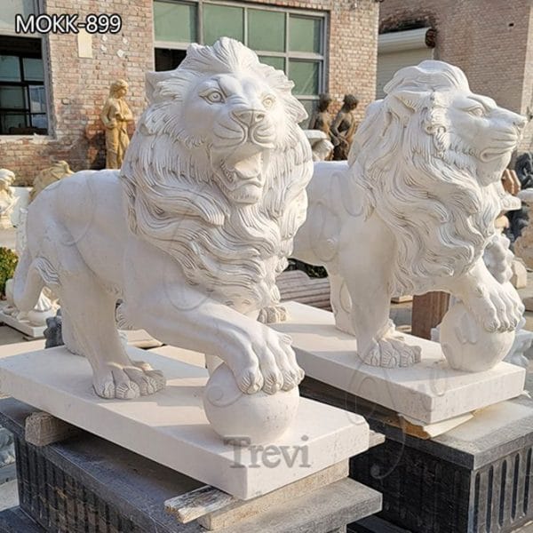 Marble Lion Statues for Front Porch Outdoor Garden Decor for Sale MOKK-899