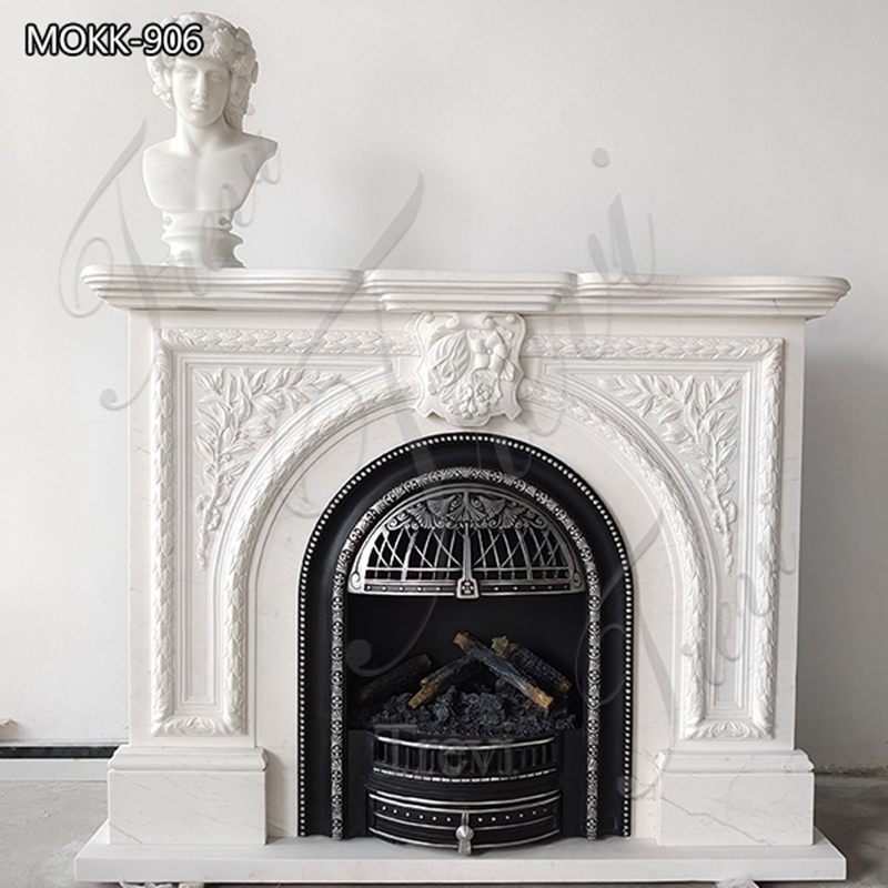 white marble fireplace surround