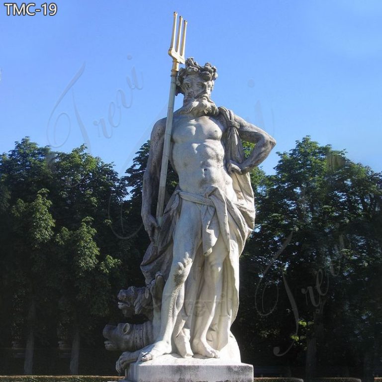 Greek Garden Poseidon Marble Statue with Trident for Sale TMC-19