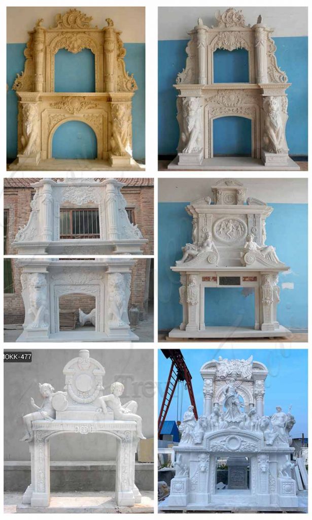 Famous Double Italian Stone Fireplace Rome Trevi Design MOKK936 Trevi Marble Sculpture