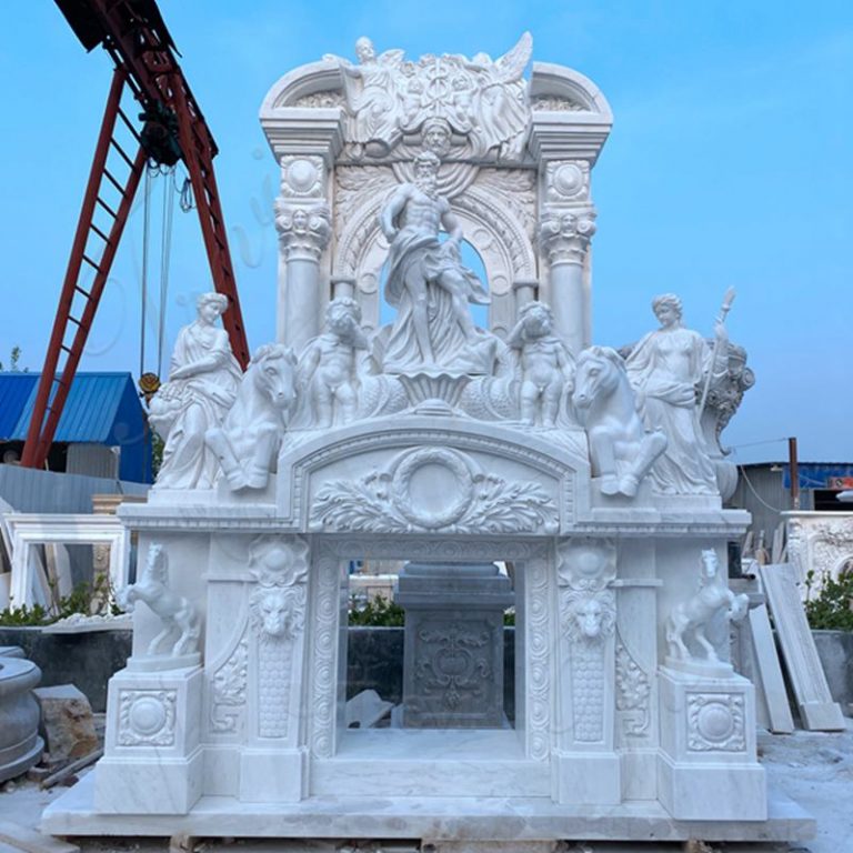 Famous Double Italian Stone Fireplace Rome Trevi Design MOKK936 Trevi Marble Sculpture