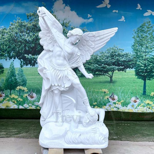 Marble St. Michael Angel Garden Statue Square Decoration MOKK-280