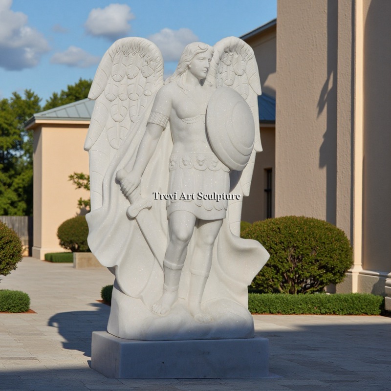 white marble st michael the archangel garden statue