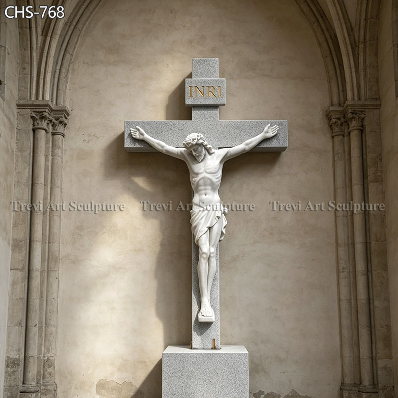 white marble crucified christ statue for church