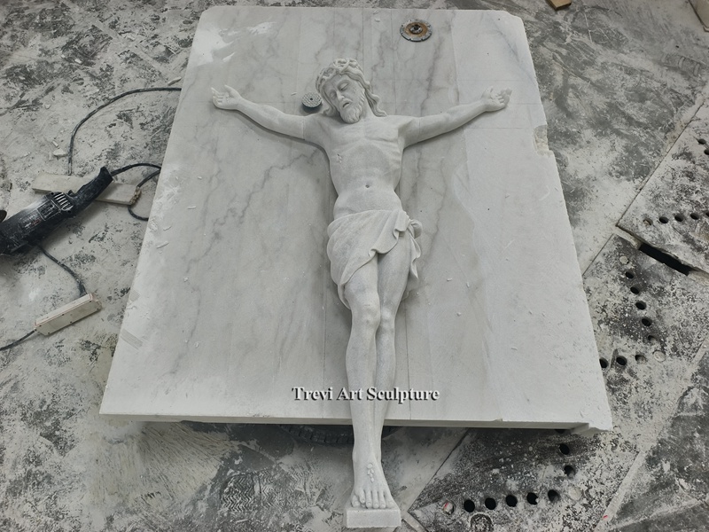 hand carved marble crucified christ statue