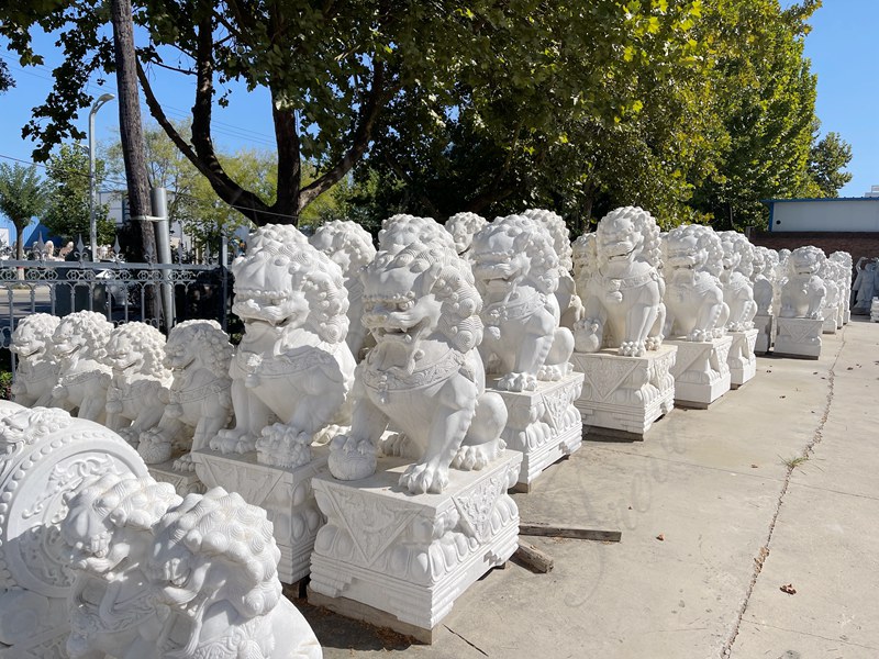 Large In-Stock Marble Foo Dog Sculptures：