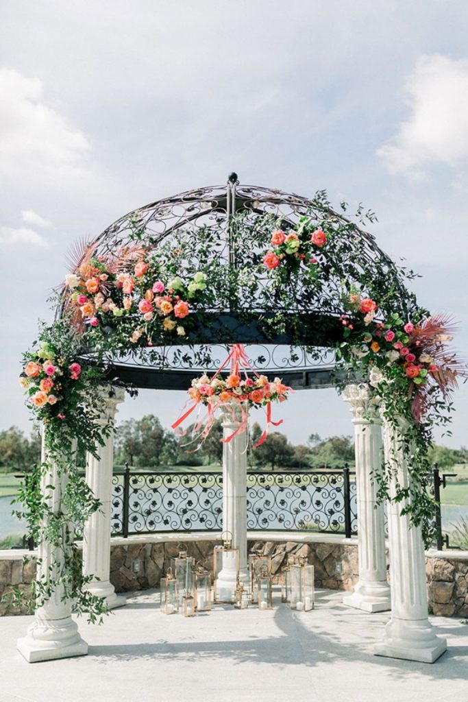 romantic floral adorned marble pavilion