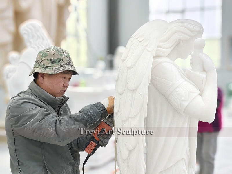 saint michael the archangel marble statue carving process