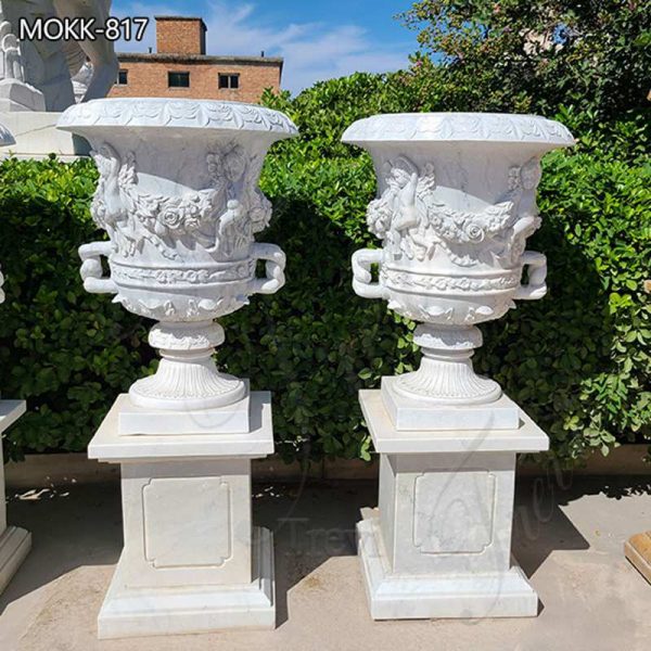 China Marble Sculpture White Planter Garden Decor for Sale MOKK-817