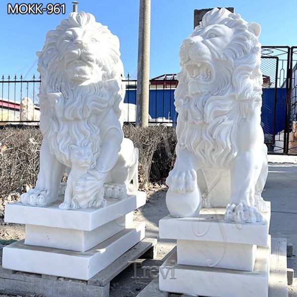 Large Sitting Marble Lions in Front of House for Sale Cheap Supplier MOKK-961