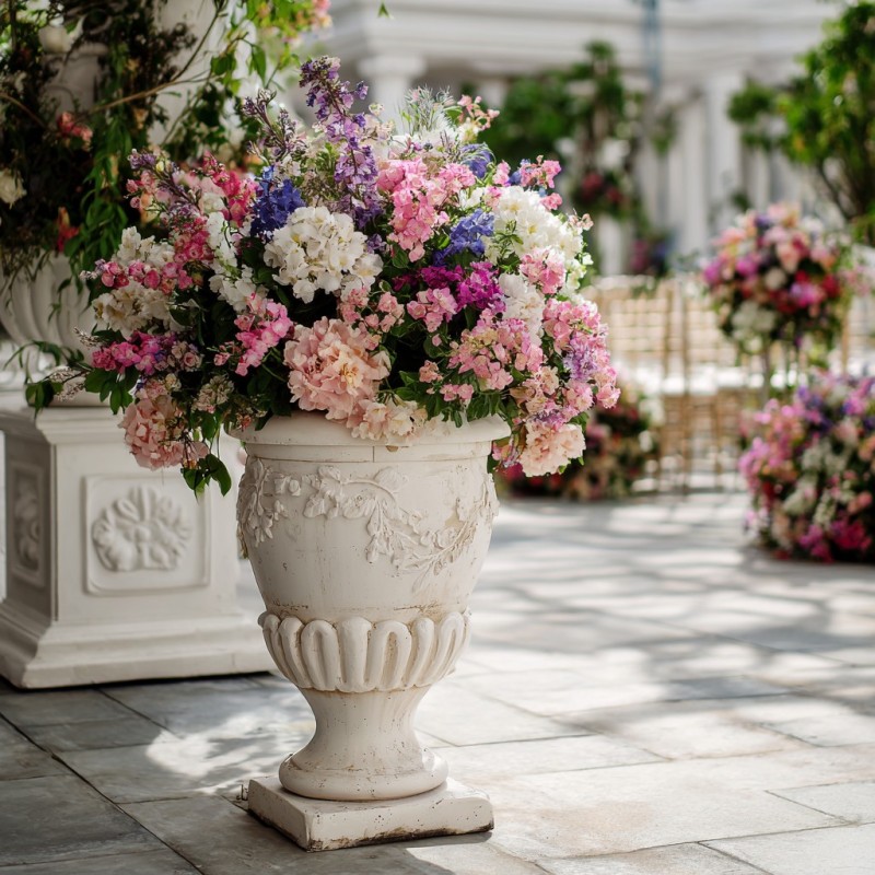 white marble planter for wedding