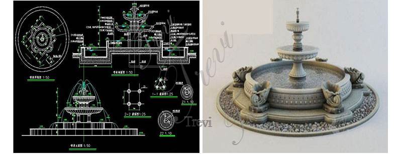 install of two tiered water fountains-Trevi Sculpture