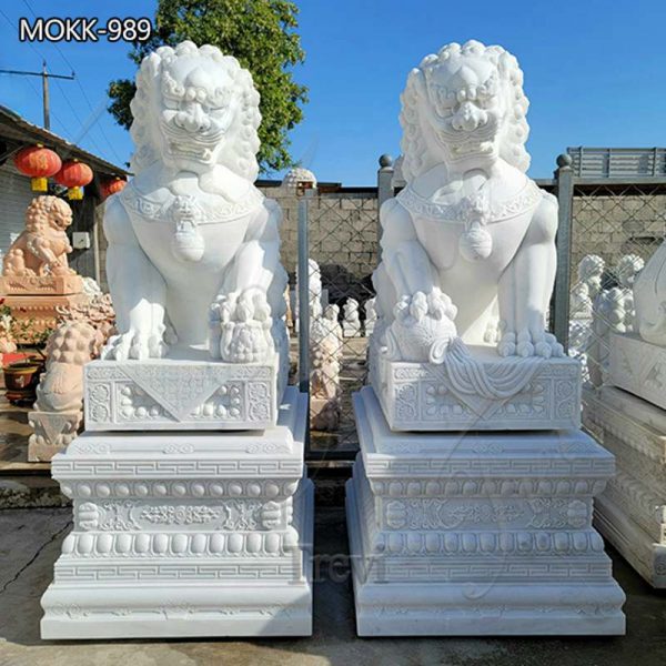 Life-size Marble Chinese Lion Statue Feng Shui Dog Supplier MOKK-989