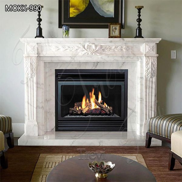 White Modern Marble Fireplace Surround Living Room Decor MOKK-990