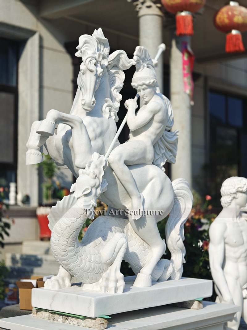 6 feet marble st george slaying the dragon statue