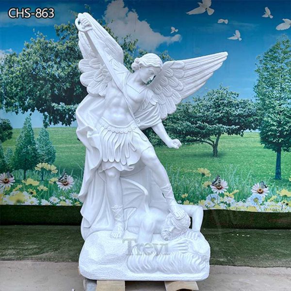 Large Catholic Archangel Michael Marble Garden Statue for Sale CHS-863