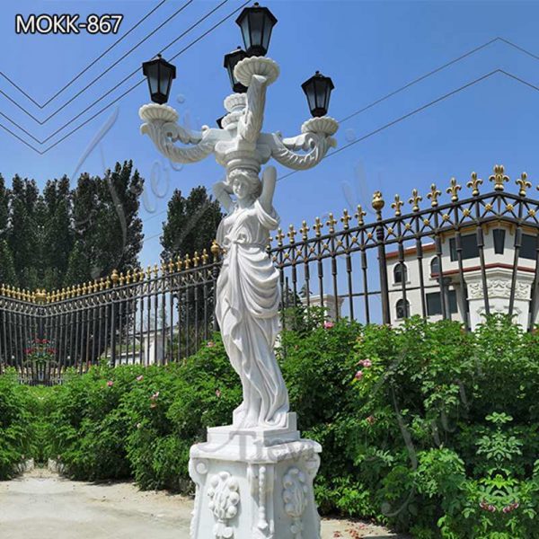 Hand Carving Marble Lady Holding Antique Lamp Statue for Sale MOKK-867