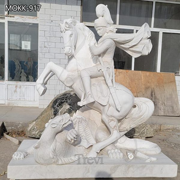 Marble Large Outdoor Garden St George and the Dragon Statue for sale MOKK-917