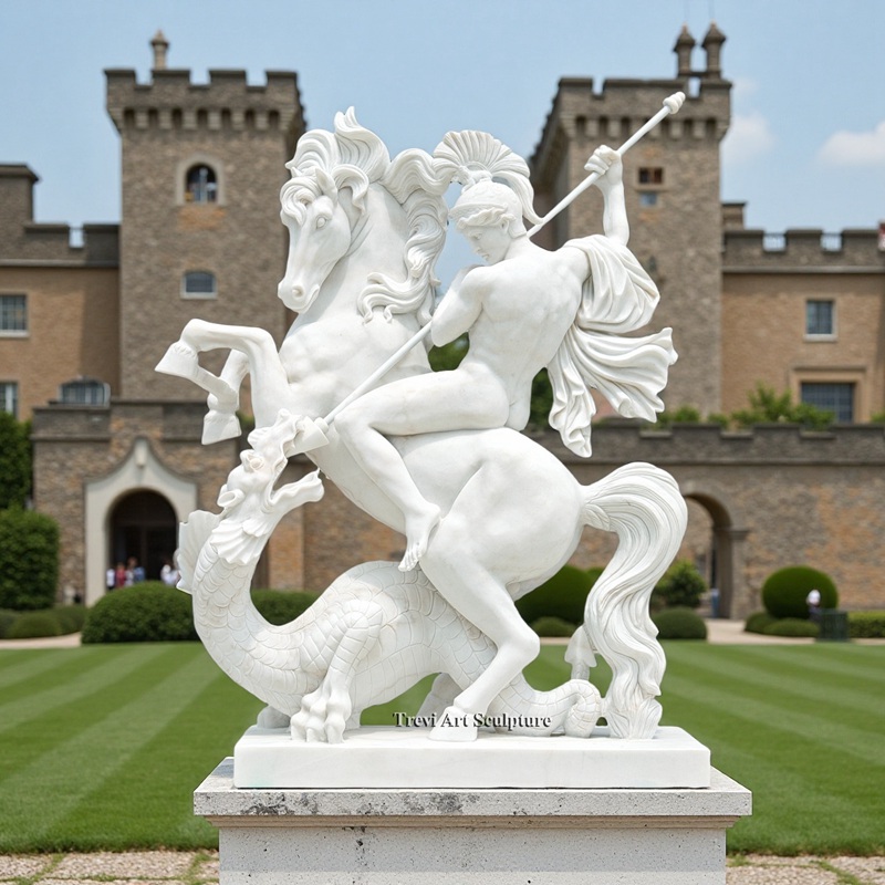 white marble st george slaying the dragon statue