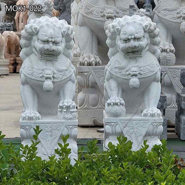 Marble Chinese Guardian Lion Statues for Front Porch for Sale MOK1-022
