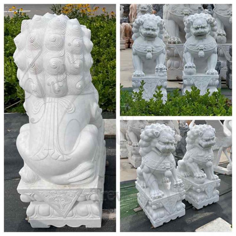 Marble Chinese Guardian Lion Statues for Front Porch for Sale MOK1022