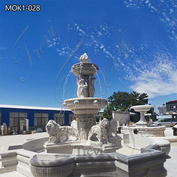 Large White Marble Lion Water Fountain Outdoor  Decor for Sale MOK1-028