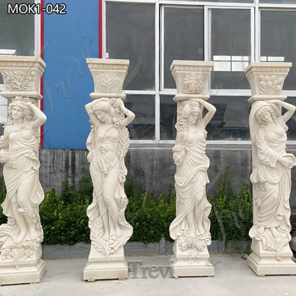 Beautiful Marble Column Design with Female Statues Supplier MOK1-042