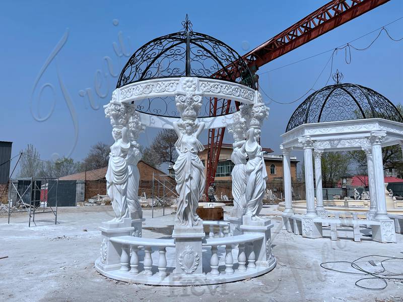 Long white marble gazebo-Trevi Sculpture