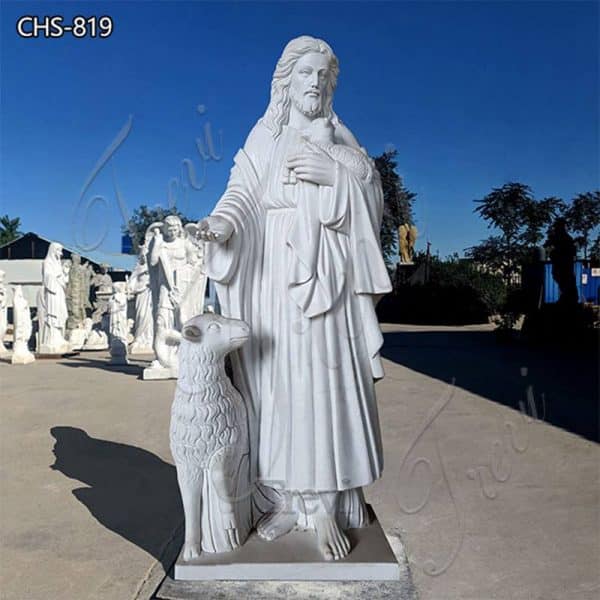 White Marble Catholic Jesus Sculpture Good Shepherd for Sale CHS-819