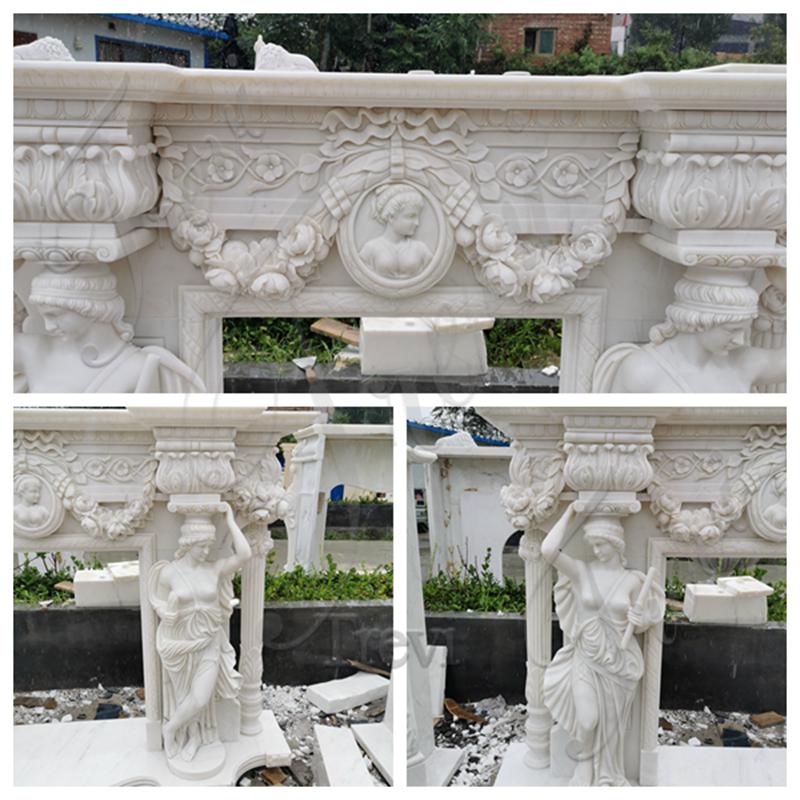 details of white marble fireplace-Trevi Sculpture