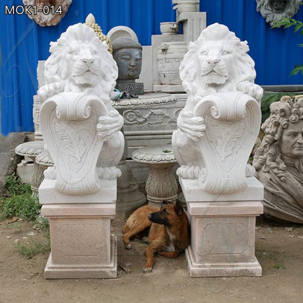 Marble Guardian Lion Statue with Shield for Sale MOK1-014