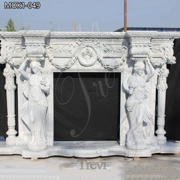 Luxury Marble Fireplace with Female Statue Designs for Sale MOK1-049