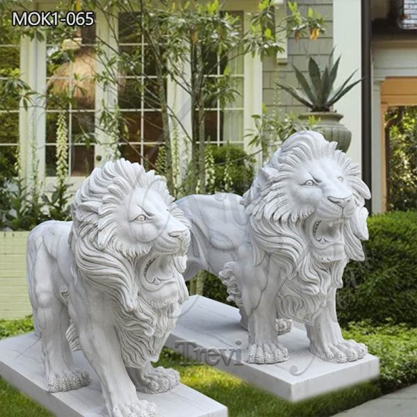 White Pair of Marble Lion Statues Home Decor for Sale MOK1-065