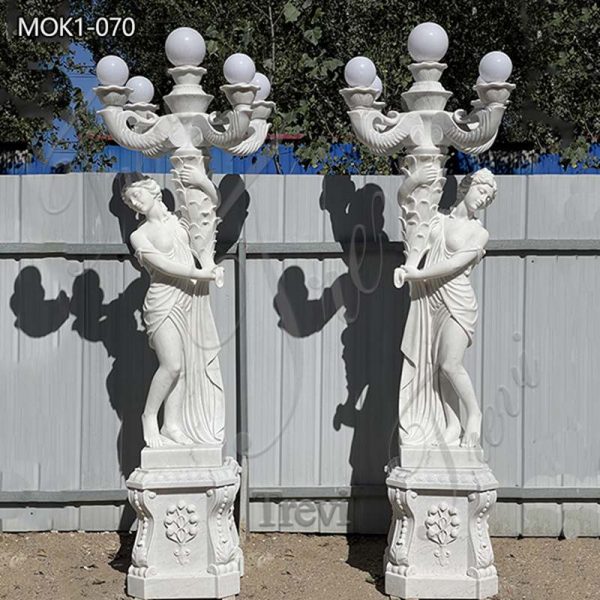 White Marble Woman Statue Lamp Garden Decor Supplier MOK1-070