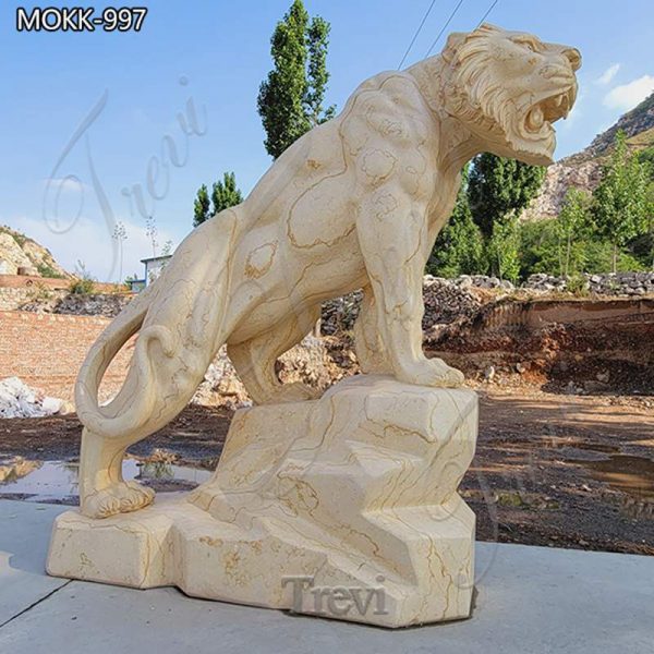 Beige Marble Tiger Statue Outdoor Decor for Sale MOKK-997