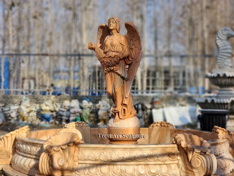 pink marble angel fountain for garden estate decor