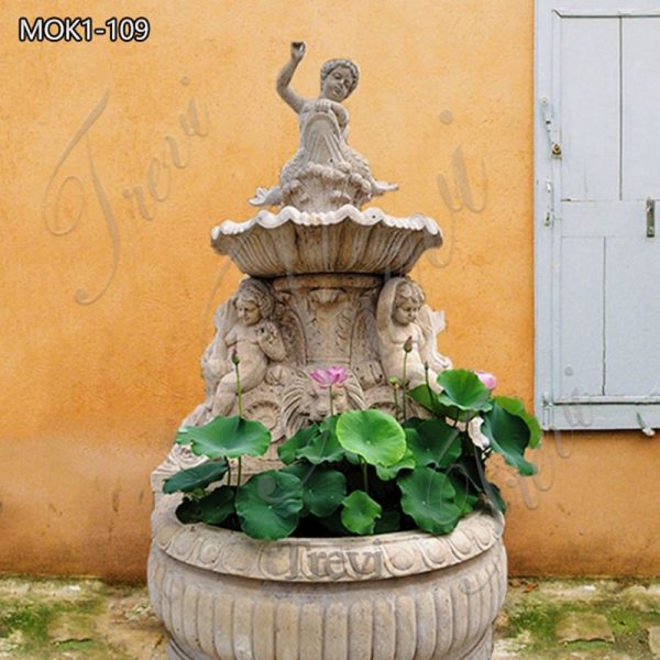 Antique Travertine Wall Fountain with Children Statue MOK1-109