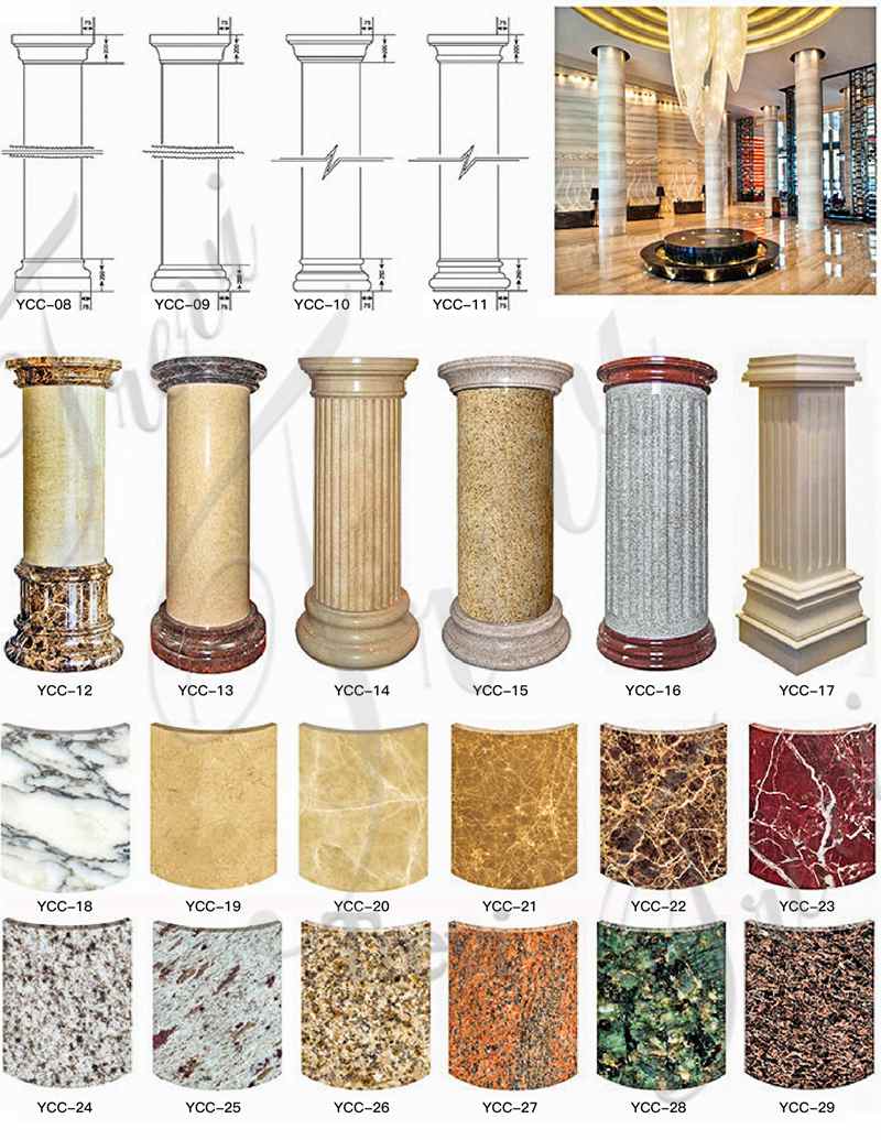 different color choices for marble column design-Trevi Sculpture