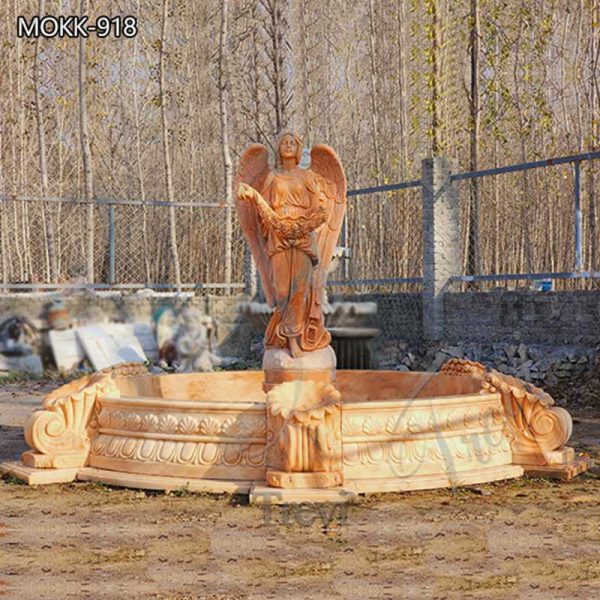 Red Marble Garden Fountains with Angel Statue Supplier MOKK-918