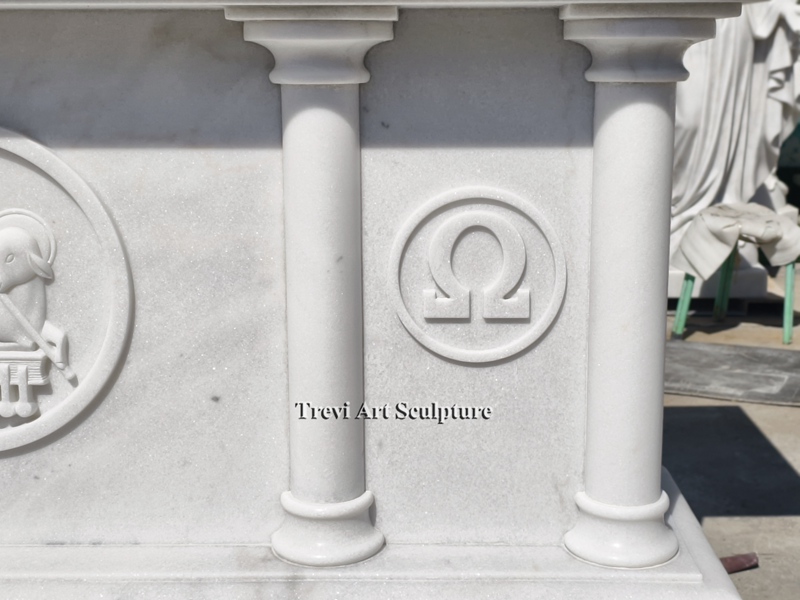 white marble modern church altar details